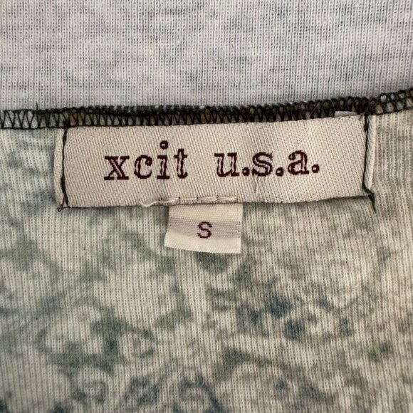 Y2K Xcit u.s.a. Blue Green Filigree Crystal Embellished Long Sleeve T Shirt - Picture 7 of 10